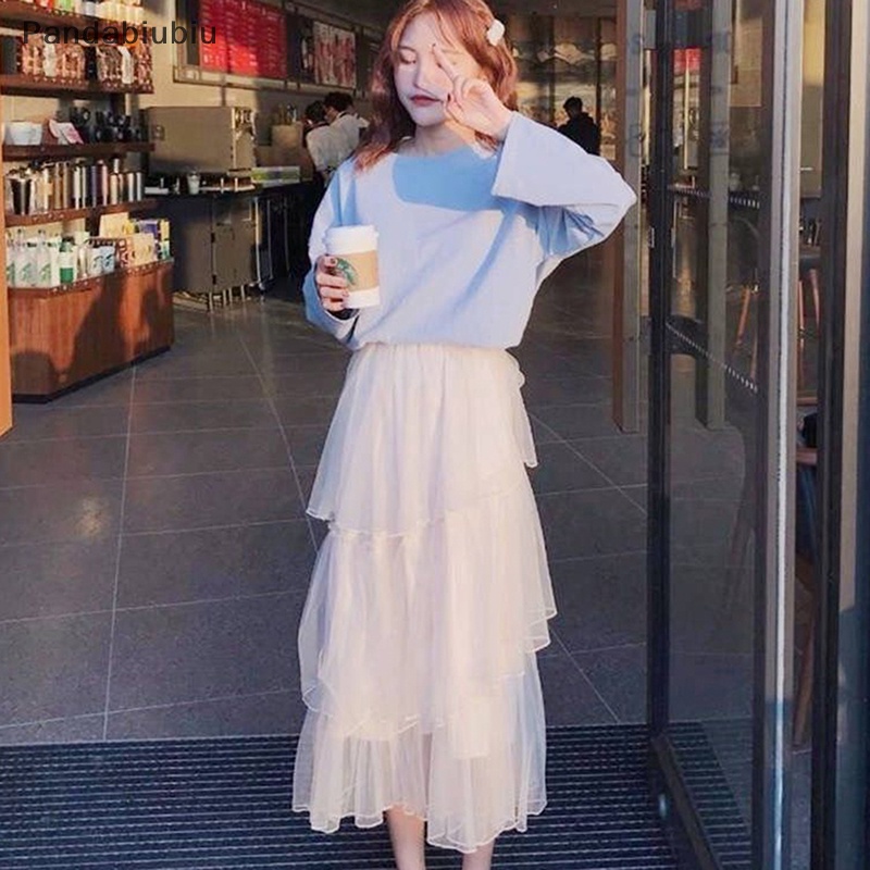 Váy nữ mùa hè thời trang dài Dài Màu Trơn voan co giãn eo bán thường ngày