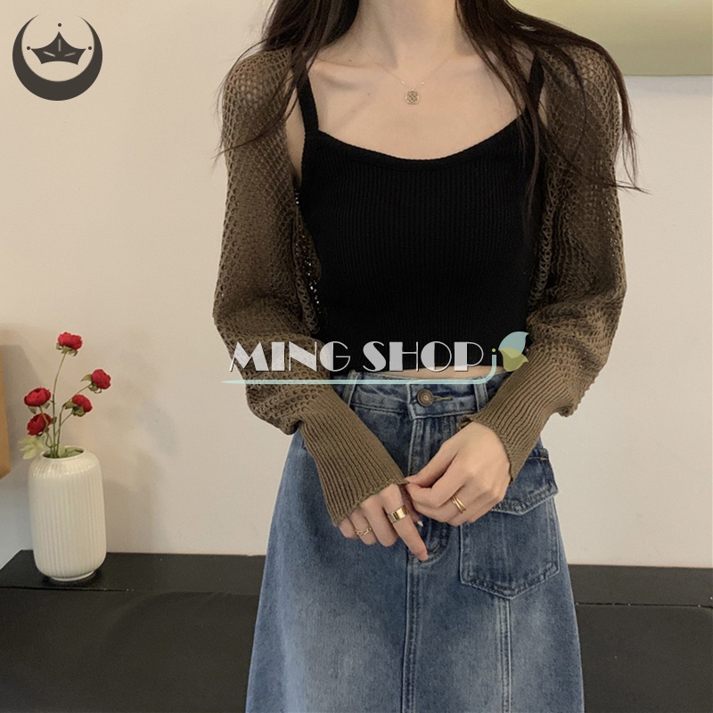 Áo Cardigan Dệt Kim Tay Dài Màu Trơn Thời Trang Mùa Hè Cho Nữ