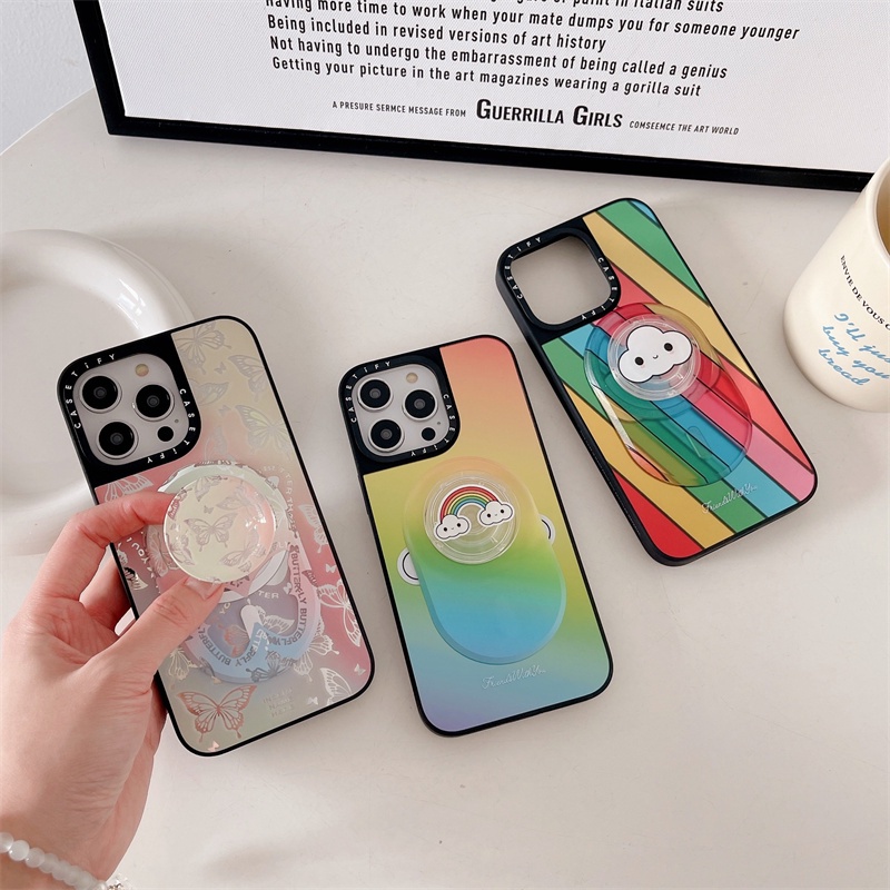 Ốp Điện Thoại Có Vòng Đỡ Hình Bướm Màu Cầu Vồng Cho iPhone 14 13 12 Pro Max Plus Huawei Samsung Đứng