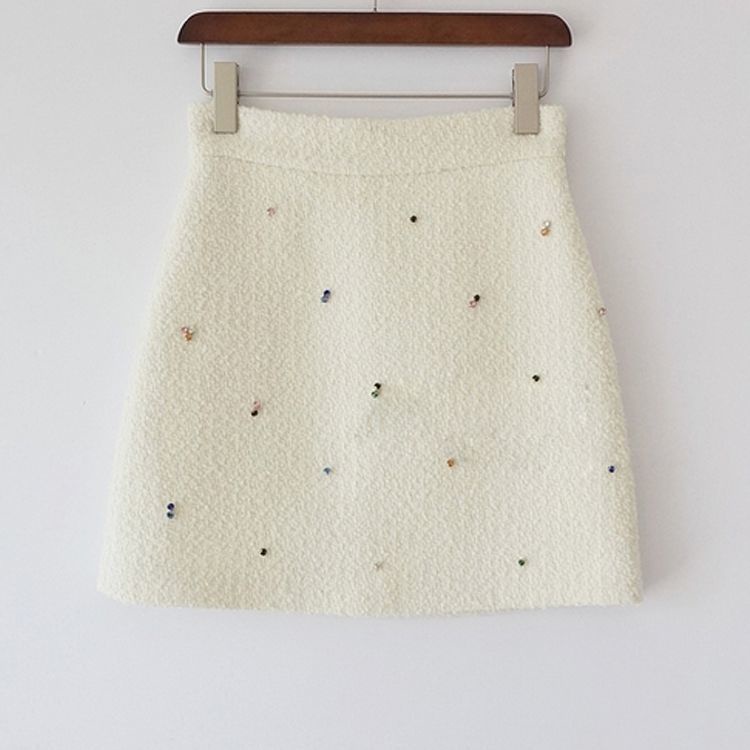 Chân Váy Len Ngắn Dáng Chữ A Lưng Cao Màu Trơn Đính Đá Thời Trang Mới Cho Nữ