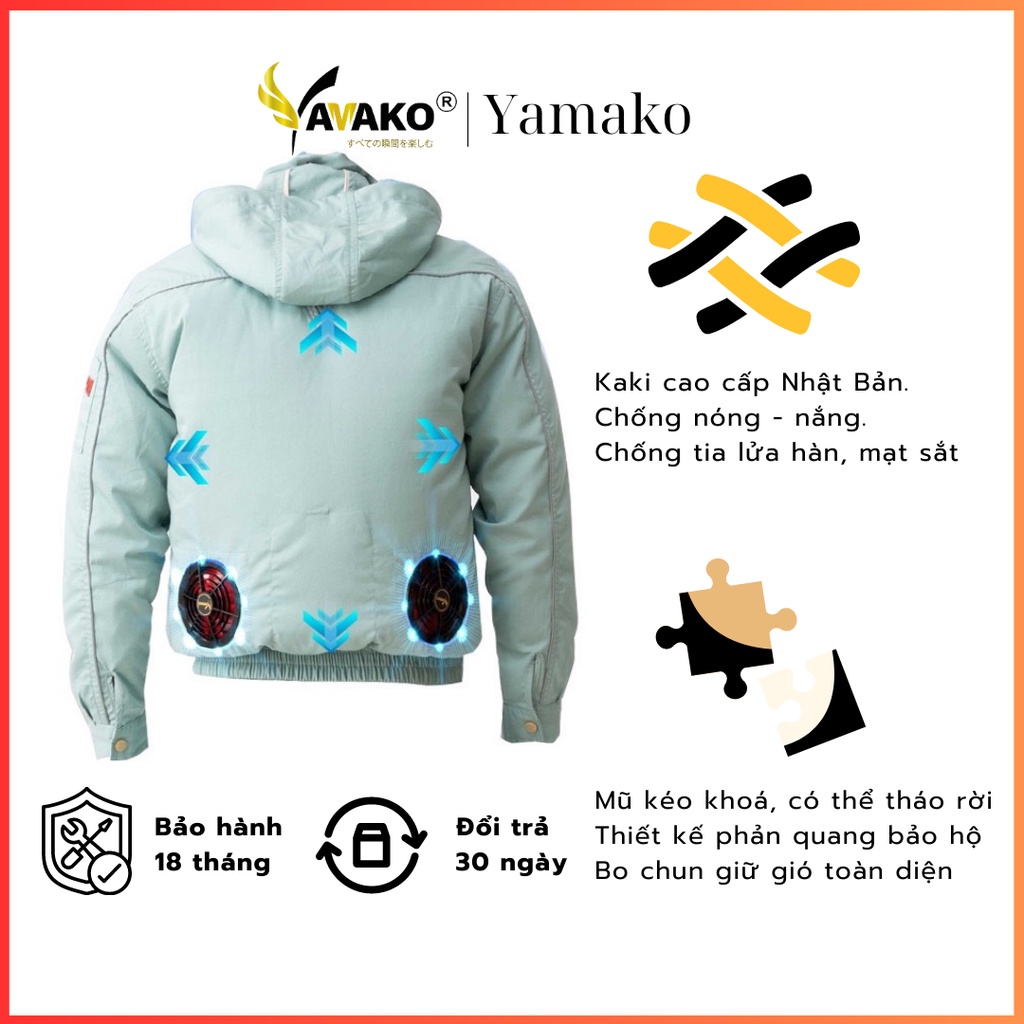 Áo điều hoà Yamako bán rời, Áo điều hoà quạt gió Nhật Bản XANH RÊU