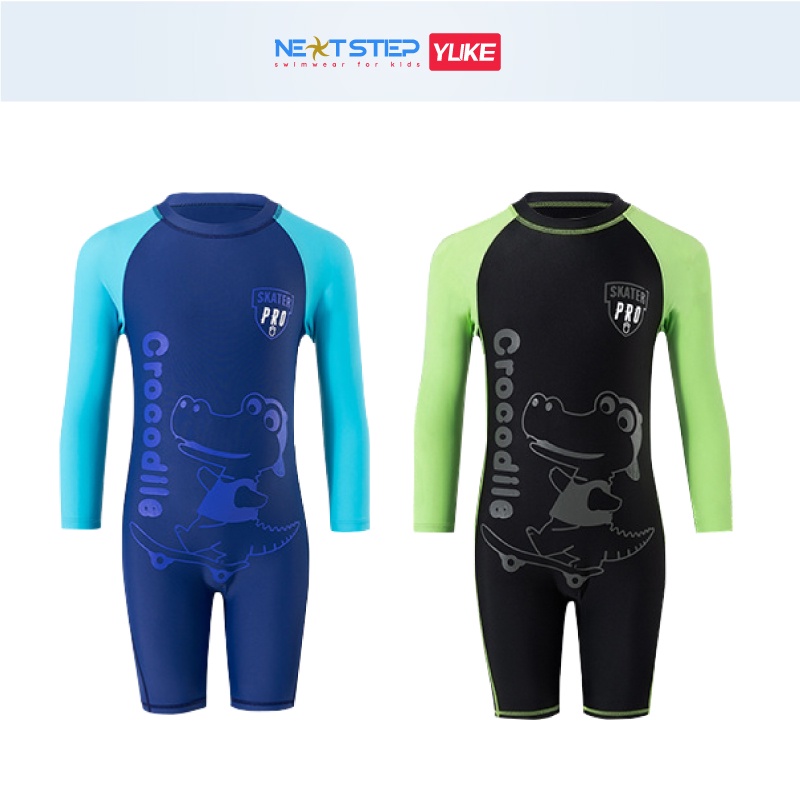 Đồ bơi bé trai, liền thân tay dài chất vải chống nắng, mềm mại và co giãn có size từ cho bé từ 18kg đến 40kg