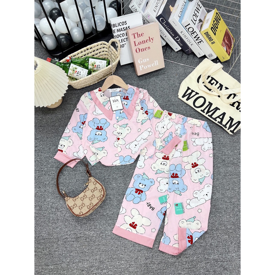 SIZE ĐẠI 16-28KG: Bộ pijama lụa dài tay mềm mại cho bé gái - BPL25