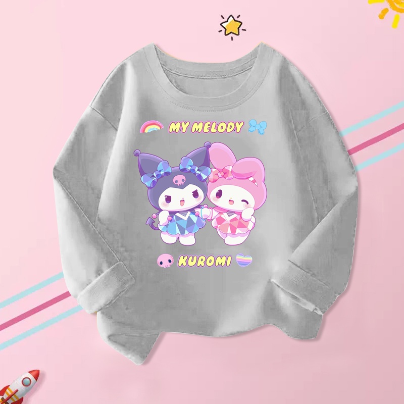 Áo Thun Tay Dài In Hoạt Hình My Melody Kuromi Dễ Thương Cho Bé Gái