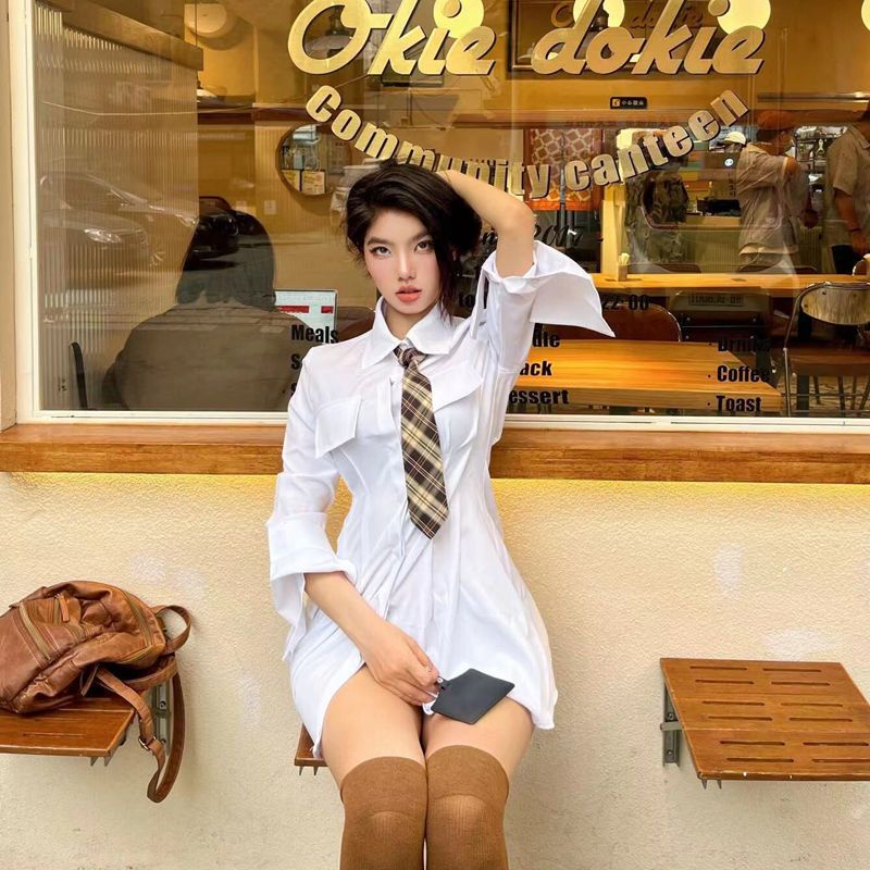 Đầm Sơ Mi Chữ a Tay Loe Màu Trơn Thời Trang Mùa Hè Cho Nữ