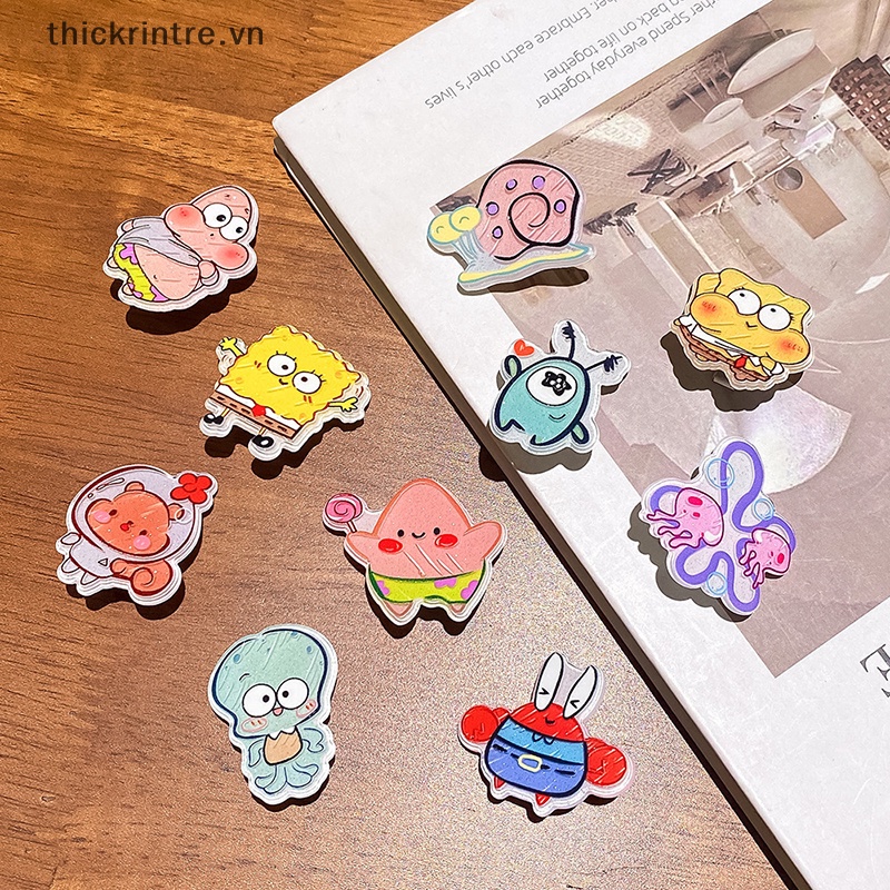 Bộ 1 / 10 Kẹp Tóc Bằng Acrylic In Họa Tiết Hoạt Hình SpongeBob Dễ Thương Cho Bé Gái