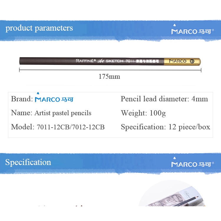 Bút Chì Vẽ Phác Họa Caryon Pastel Lõi Mềm Nhiều Màu Tùy Chọn 7011 Marco