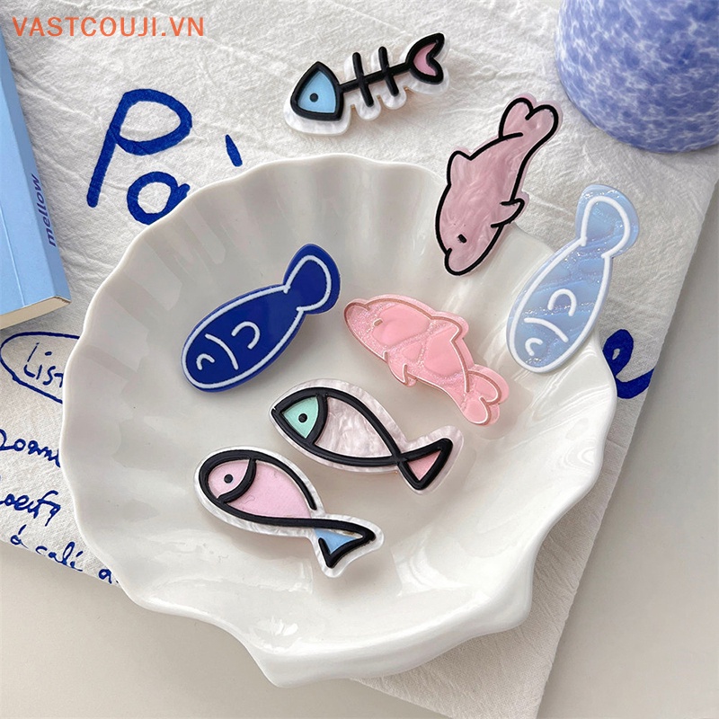 Vastji phong cách hàn quốc sáng tạo kẹp tóc xương cá nhỏ barrettes mùa hè phim hoạt hình cá heo kẹp phụ kiện tóc vui nhộn cho phụ nữ mũ nón vn