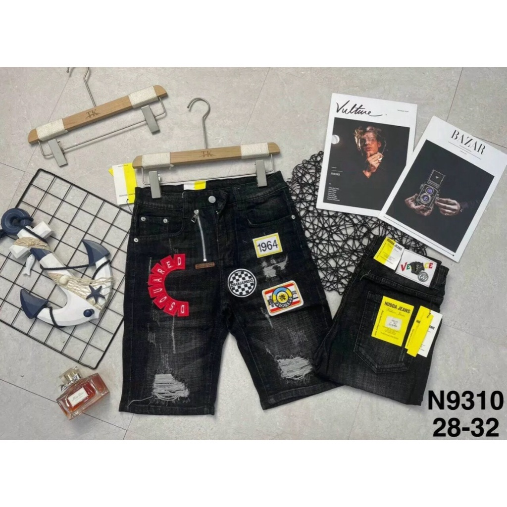 Quần short jean nam vải denim cao cấp co giãn loang màu phối chữ rât đẹp vải dày mẫu mới cao cấp Quang Luxury