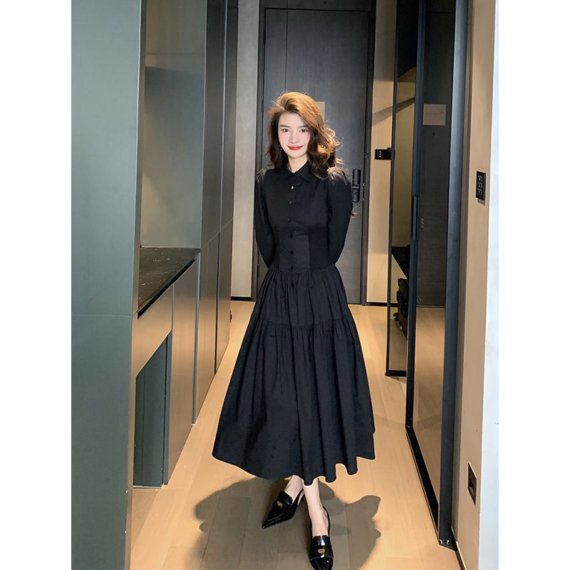 Hàng Có Sẵn Đầm Sơ Mi Đen Dáng Ôm Cỡ Lớn Phong Cách hepburn Pháp Cổ Điển Cao Cấp Dành Cho Bạn Nữ