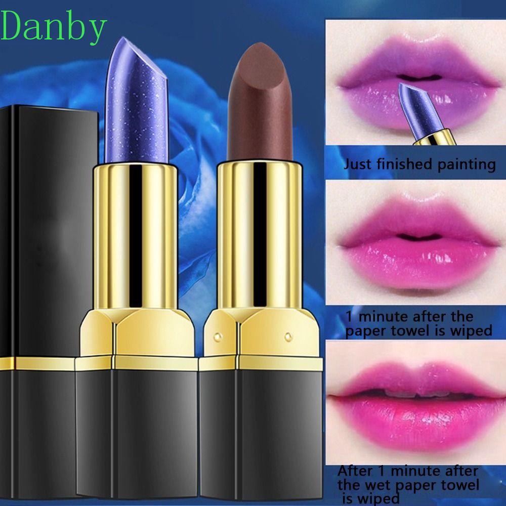 Danby color change lip balm, velvet matte lip tint blue rose thay đổi nhiệt độ son môi, portable non-stick cup long lasting hydrating lip gloss dry lip care