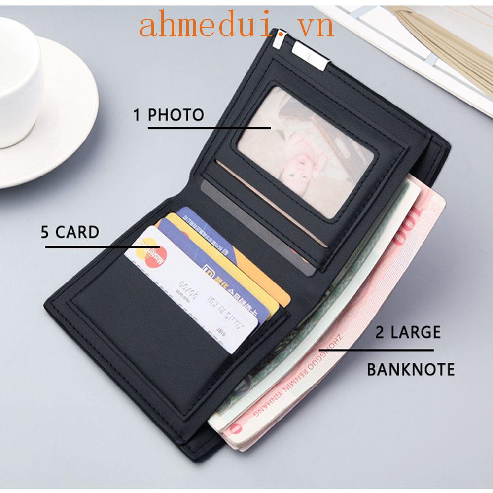 Ahmeduib ví nam thời trang có thể gập lại hộp đựng danh thiếp id chủ thẻ tín dụng sáng tạo ví tiền xu nhỏ bằng da pu