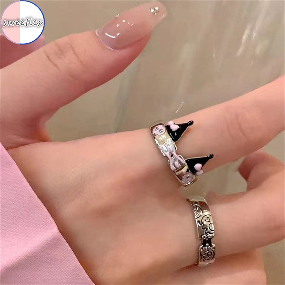 Cặp đôi hàn quốc phim hoạt hình dễ thương kuromi mở điều chỉnh ngón tay trỏ nhẫn bạn thân quà tặng trang sức
