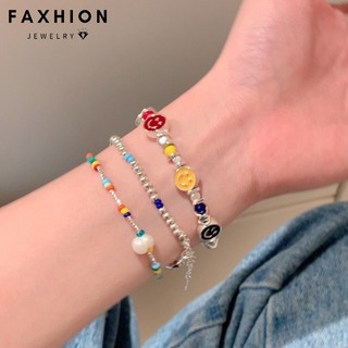 Faxhion Hạt Pha Lê Nhiều Màu Sắc Vòng Tay Cho Nữ Nụ Cười Ngọc Trai Bạc Dây Xích Vòng Tay Phụ Kiện Trang Sức