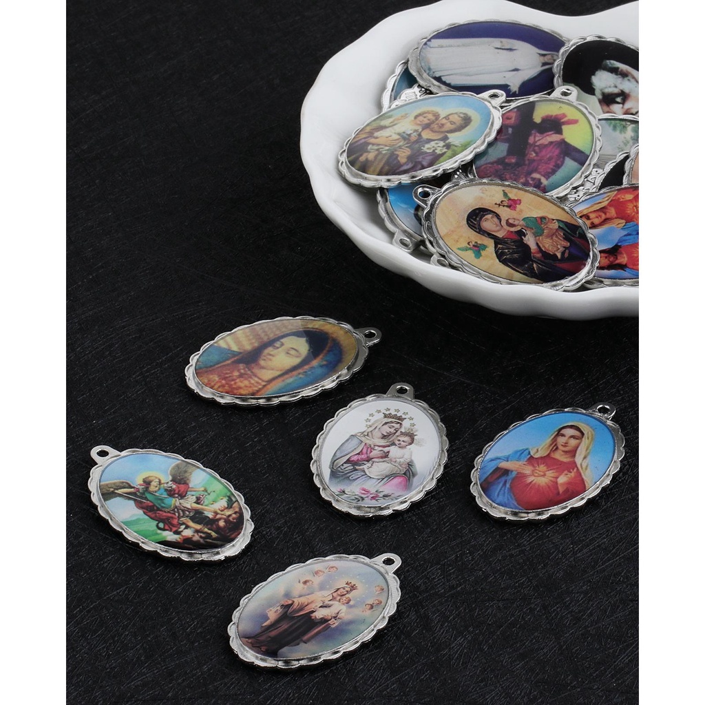 2 cái / lốc ngẫu nhiên tôn giáo thánh biểu tượng chúa giêsu virgin mary divine mercy mặt dây chuyền cho tự làm mân côi vòng cổ trang sức làm bộ phận