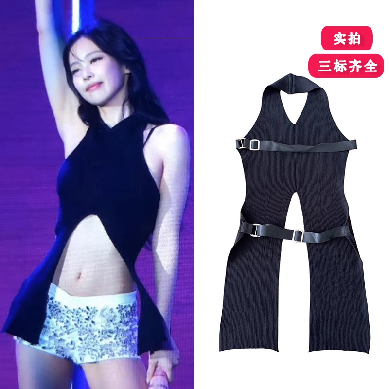 Áo croptop sát nách ZWQFP cổ yếm màu đen phong cách JENNIE