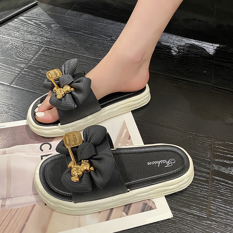 Dép Sandal Đế Dày Đính Nơ Thời Trang Mùa Hè Cho Nữ drag