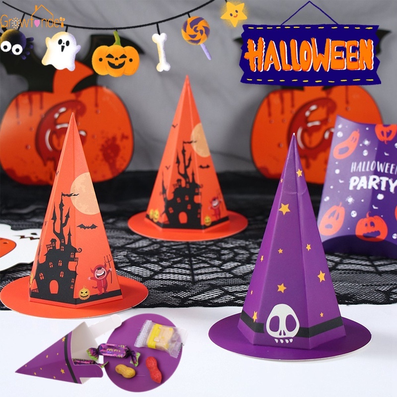 Kawaii cartoon wizard cap trendy candy cookies gift túi giấy tiện lợi vui nhộn theo chủ đề halloween phù thủy mũ đồ ăn nhẹ hộp đóng gói thủ thuật hoặc xử lý đồ dùng trang trí cho bữa tiệc
