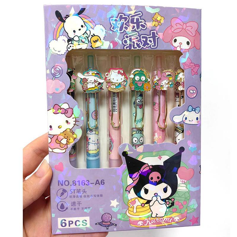 Set 6 Bút Mực gel Ngòi 0.5mm Bằng Hợp Kim Nhôm Hình sanrio Dễ Thương Làm Quà Tặng Cho Học Sinh