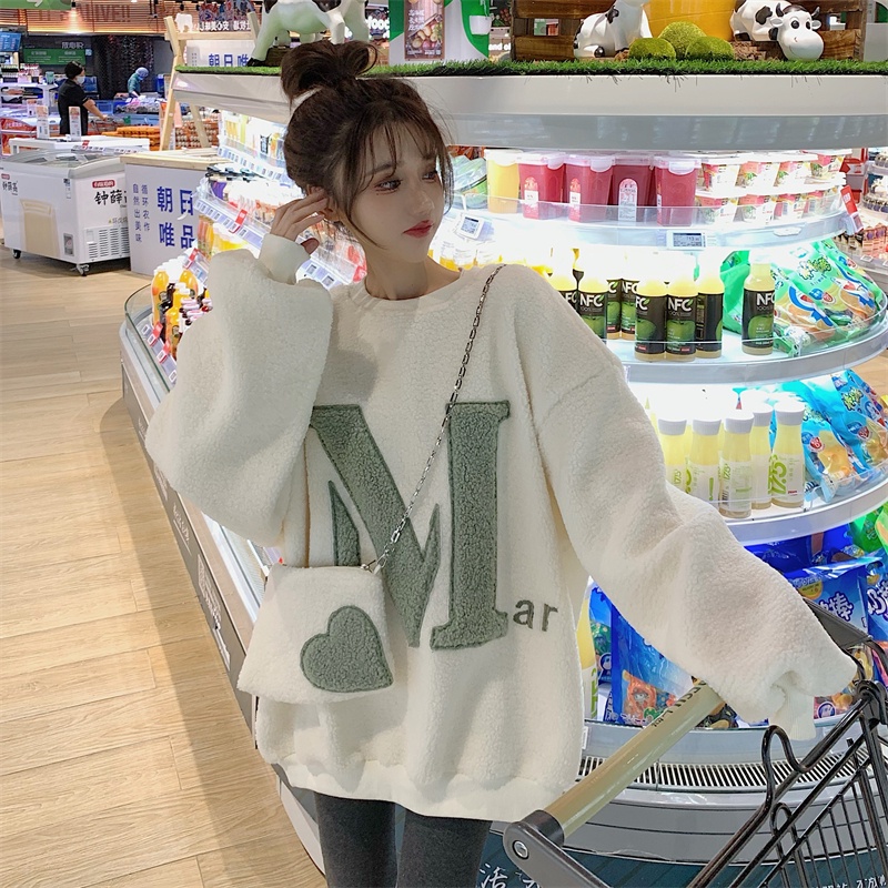 Áo len Ruo Bei Xuan vải lông cừu dày dặn thời trang thu đông dành cho nữ