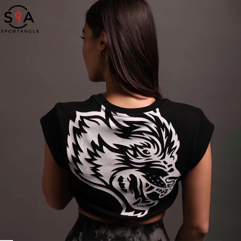 Thể thao thiên thần thể thao hàng đầu sói đầu phụ nữ bông không tay thể dục vest yoga running training t-shirt