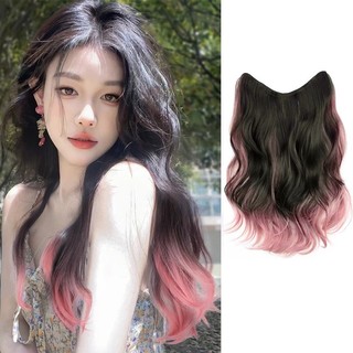 Gradient highlight tóc giả xoăn dài cho phụ nữ fluffy u-shaped one piece style invisible hair extensions 50cm