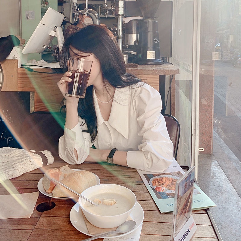 Áo Sơ Mi Trắng Tay Dài Áo Sơ Mi Nữ Thu Đông Thiết Kế Niche Phù Hợp Với Bên Trong Đáy Áo Sơ Mi Phong Cách Hàn Quốc Top