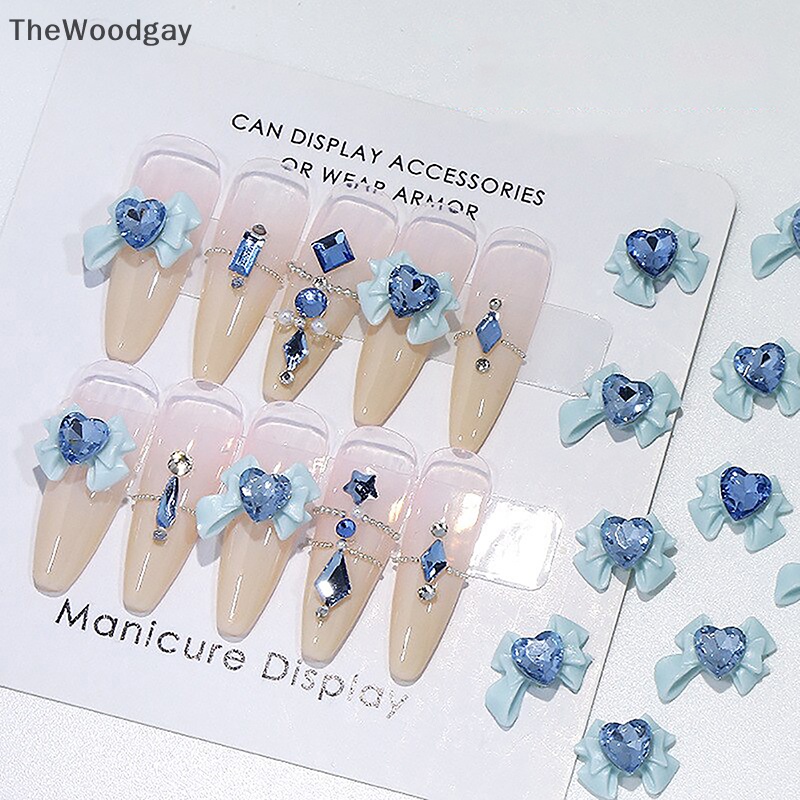 Thewoodgay 10 cái 3d resin bowknot nail ch kim cương hồng ruy băng nơ rhinestone bộ phận trang sức làm móng trang trí diiy salon phụ kiện quà tặng en