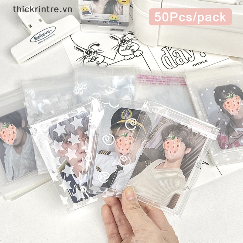 Thi 50 cái / gói trong suốt star self-adhesive opp bag kpop idol photo cards túi lưu trữ bảo vệ photocard card sleeves vn