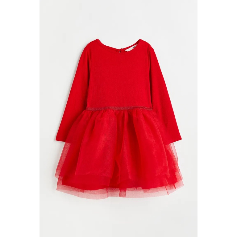 Đầm thun phối voan dài tay hàng H&M xuất