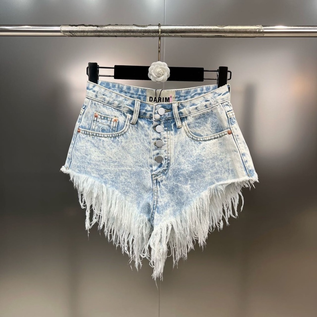 Quần Short denim Lưng Cao Đính Núm Tua Phong Cách Âu Mỹ Thời Trang Mùa Hè 2023