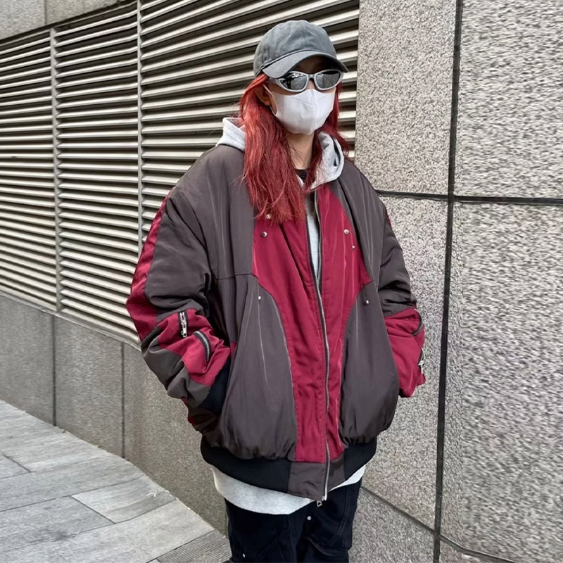 Áo khoác VUNC dáng rộng phối khóa kéo phong cách đường phố Mỹ thời trang dành cho nam