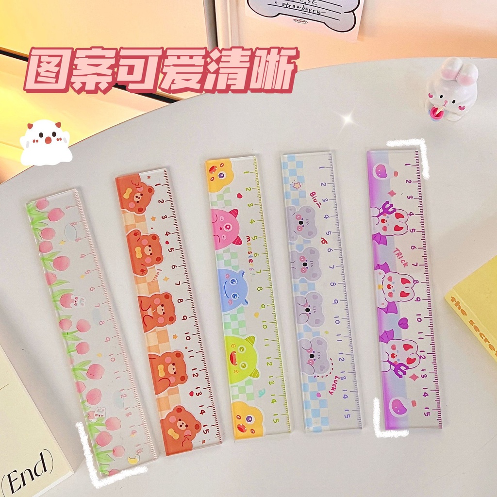 Thước Thẳng Đo Lường 15cm Họa Tiết Hoạt Hình Dễ Thương Cho Học Sinh