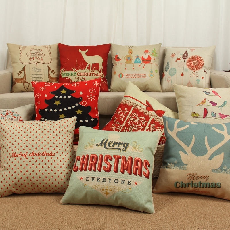 christmas xmas linen cushion cover ném pillow case / christmas dec decor for home ornament happy new year christmas decor
