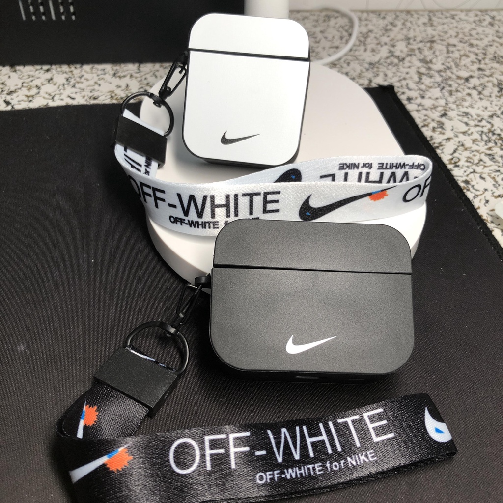 Vỏ Bảo Vệ Hộp Sạc Tai Nghe airpods pro 2 pro 1 2 3 Màu Trắng Đen Có Móc Treo Thời Trang