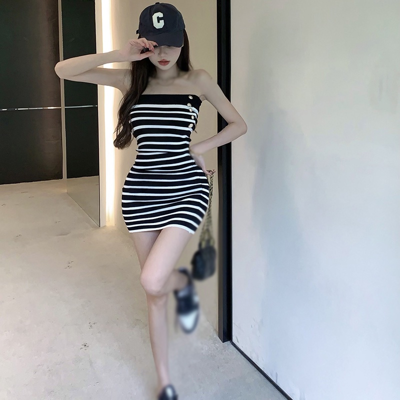 Đầm Dệt Kim Dáng Ôm Họa Tiết Kẻ Sọc Thời Trang Quyến Rũ Cho Nữ