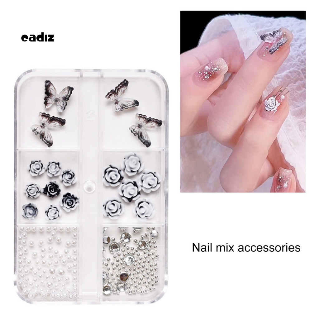 1 Hộp Phụ Kiện Trang Trí Móng Tay Nghệ Thuật Hình Hoa Bướm 3D Nhiều Phong Cách