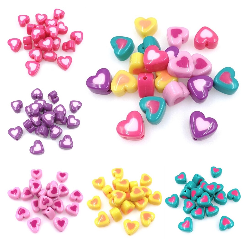 Set 10 Hạt Acrylic Hai Màu Sơn Hình Trái Tim Thời Trang Làm Trang Sức Vòng Tay / Vòng cổ