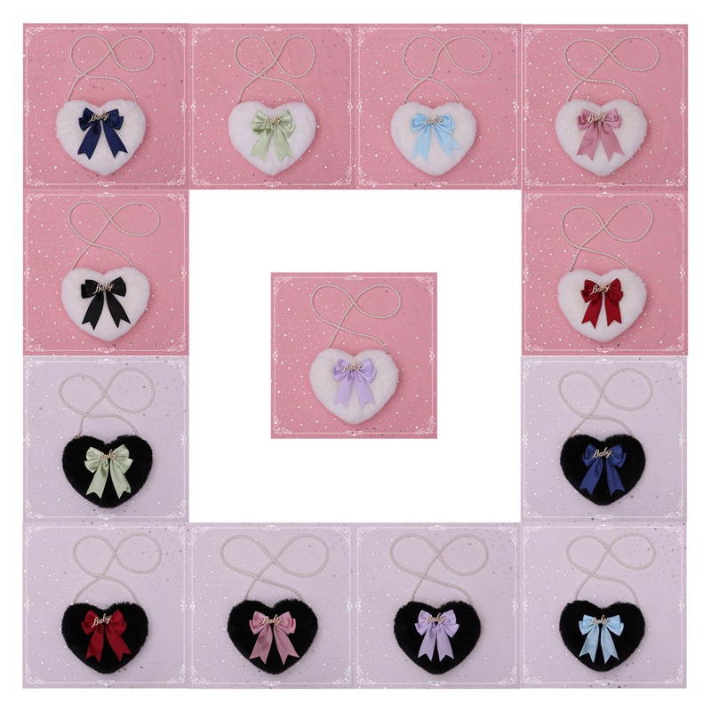 Sang Trọng Túi Đeo Vai Nhung Lông Đính Nơ Ngọc Trai Hình Trái Tim Dễ Thương Phong Cách Lolita Nhật