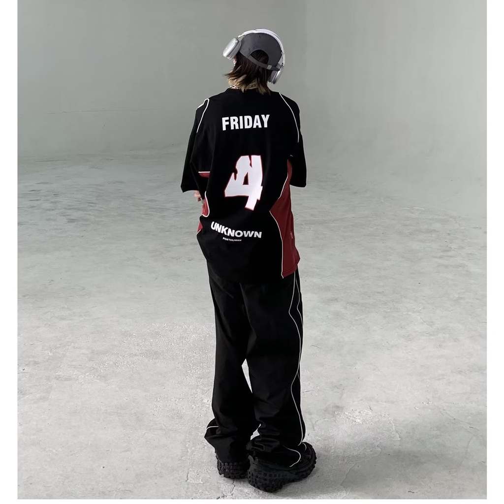 Áo Thun Thể Thao Tay Lỡ Dáng Rộng Màu Sắc Tương Phản Phong Cách Hip Hop Thời Trang Cho Nam