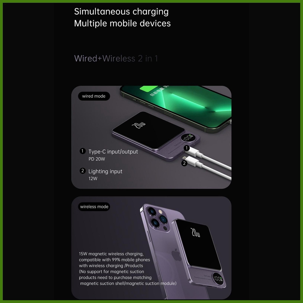 Cục Sạc Từ Tính Không Dây 5000mAh Chuyên Dụng Cho Pin Không Dây