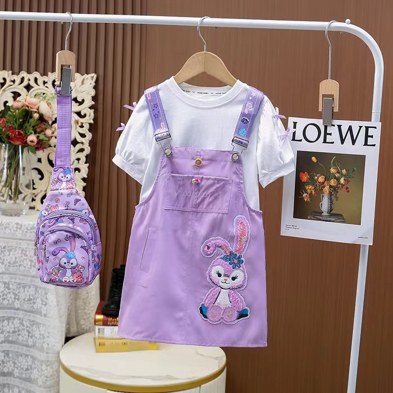 [Kacily]váy cho bé gái/Set Yếm Thỏ Tím Kèm Túi Siêu Xinh Cho Bé Gái （12~40kg）