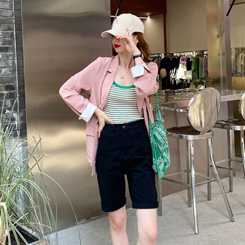 IELGY Áo Dệt Kim Không Tay Dáng Ôm Họa Tiết Kẻ Sọc Phong Cách hong kong Thời Trang Cho Nữ