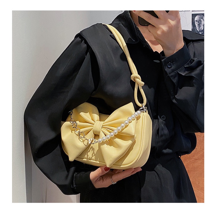 Favour Túi Xách Đeo Dưới Cánh Tay Đính Nơ Ngọc Trai Phối Dây Xích Thời Trang Mới Cho Nữ