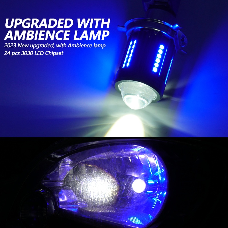 Đèn Pha LED H4 HS1 H6 BA20D Hi / Lo Kèm Quạt Làm Mát Cho Xe Máy