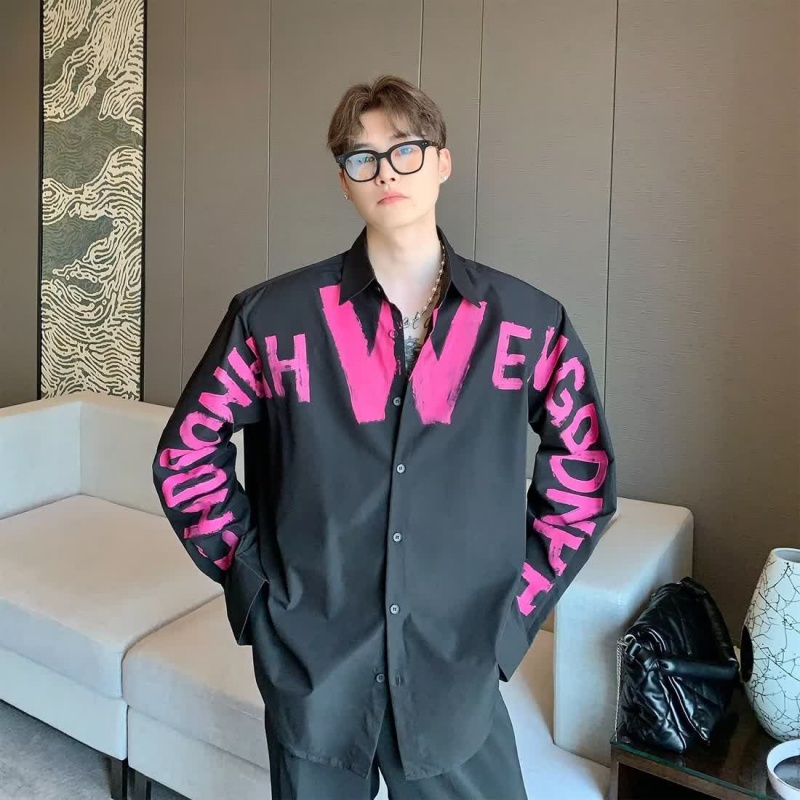 Áo Sơ Mi Tay Dài Dáng Rộng In Họa Tiết Graffiti Đường Phố Mỹ Cá Tính Cho Nam Và Nữ