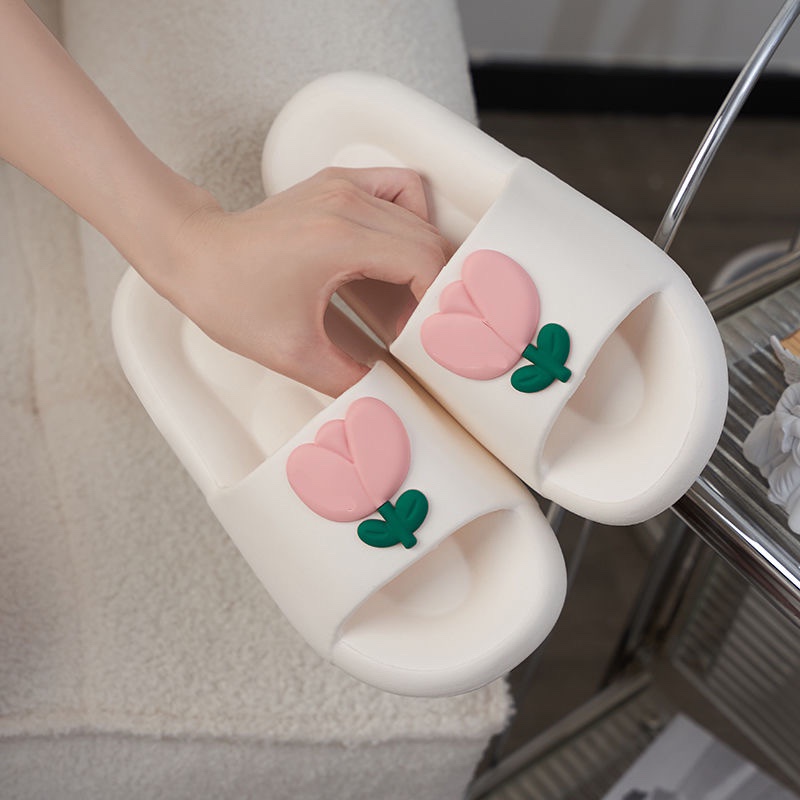 HUAHUA  Dép Sandal Đi Trong Nhà Chống Mùi In Hình Hoa tulip Dễ Thương Cho Nữ