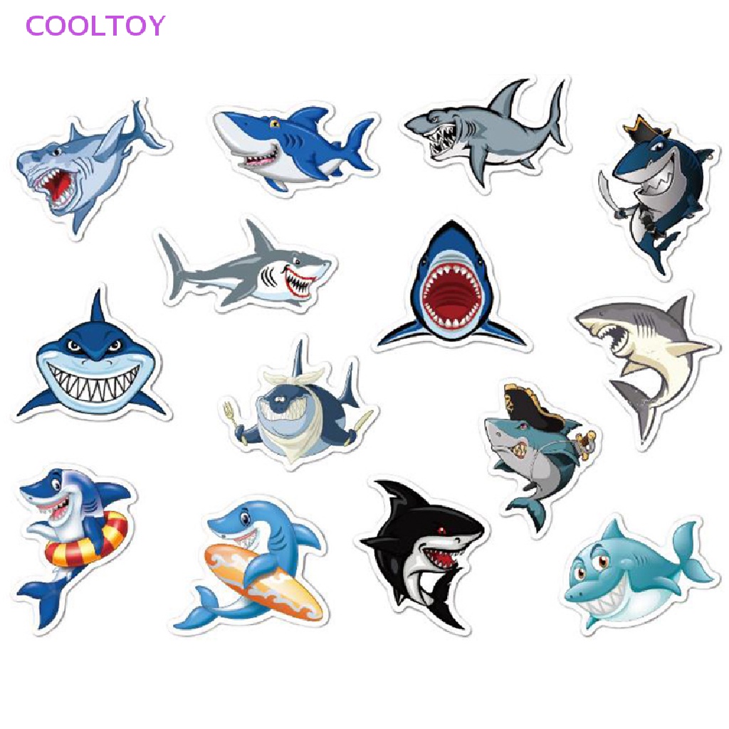 Cooltoy Bộ 50 Sticker Hình Cá Mập Dễ Thương Trang Trí Laptop Ván Trượt Hành Lý Guitar