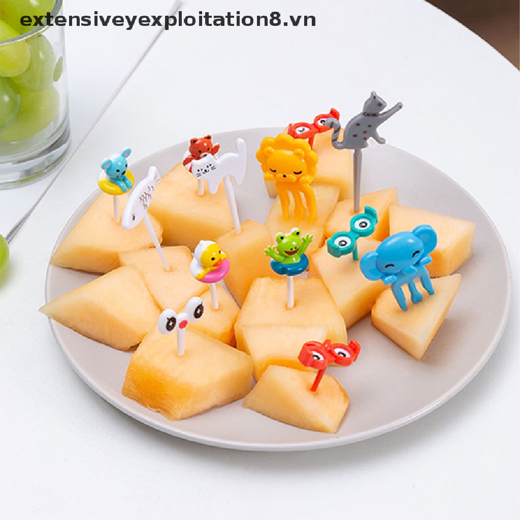 Set 6 / 8 / 10 Nĩa Ăn Trái Cây / Thức Ăn Hình Hoạt Hình Mini Có Thể Tái Sử Dụng