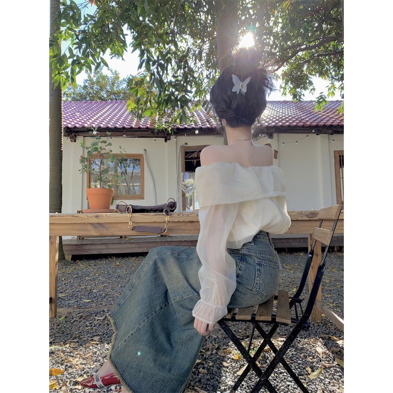 Jiashucheng Áo Sơ Mi Ngắn Tay Trễ Vai Phong Cách Hong Kong Cổ Điển Thời Trang Mùa Hè Cho Nữ